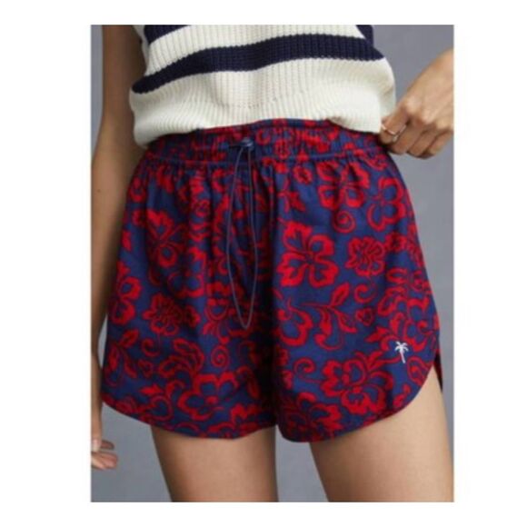 NWT Sundry Shorts Womens Size 1 Navy Aloha Floral Drawstring Pull On 100% Cotton - Picture 1 of 13
